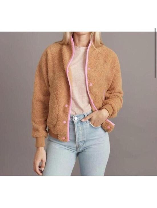 Marine Layer Jackets & Blazers - NWOT Marine layer Sierra Sherpa Jacket Snap Front Pumpkin Camel hot pink trim XS